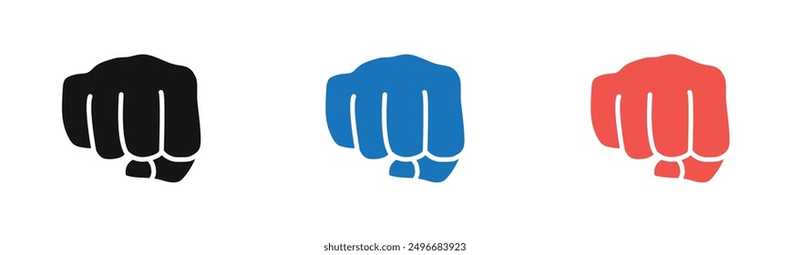 punch fist hand icon outline collection or set in black and white