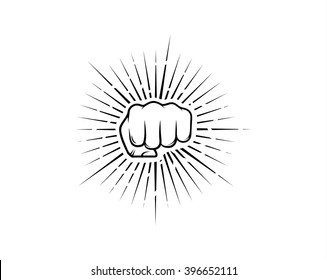 Punch Fist With Sunburst Vector Illustration