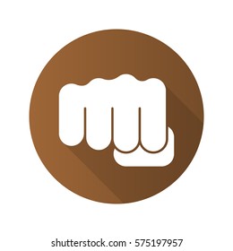 Punch flat design long shadow icon. Squeezed fist. Vector silhouette symbol