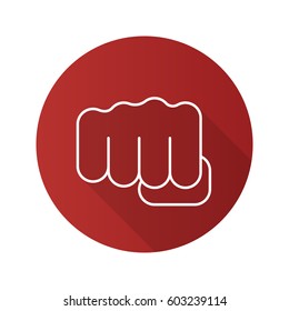 Punch flat linear long shadow icon. Squeezed fist. Vector line symbol