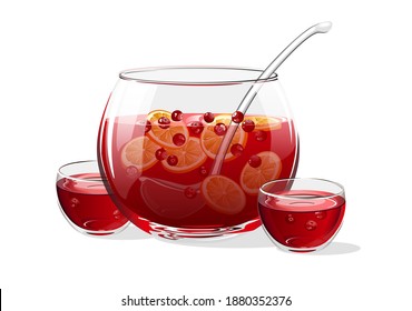 Punch in glass bowl. Vector illustration.