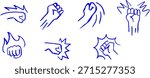 Punch Hitting Action Icon Crayon Chalk Drawing Doodle Vector