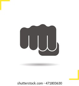 Punch icon. Drop shadow squeezed fist silhouette symbol. Negative space. Vector isolated illustration