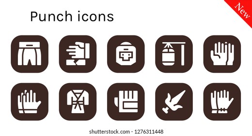  punch icon set. 10 filled punch icons. Simple modern icons about  - Boxing shorts, Martial arts, Boxer, Punching bag, Gloves, Judo