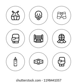 Punch icon set. collection of 9 outline punch icons with champion belt, boxing gloves, boxing ring, boxing, kendo icons. editable icons.