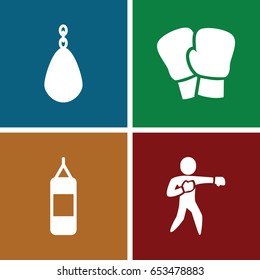 Punch icons set. set of 4 punch filled icons such as karate, boxing bag