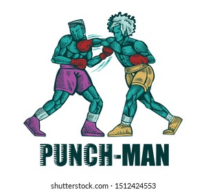 punch man illustration, boxing fight illustration