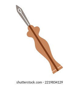 Punch needle doodle icon, trendy needlework, tools for punch needle embroidery, vector illustration of handicraft accessories, isolated colored clipart on white background