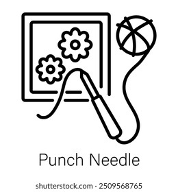 Punch needle icon designed in line style 