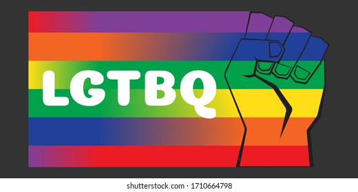 Punch and rainbow stripes represent to pride flag. LGTBQ community, gay, lesbien, bisexual, transgender.