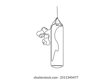 Punchbag continuous one line drawing. Heavy bag single line art illustration. Editable vector.