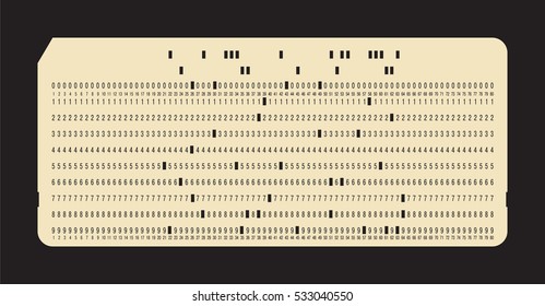 Punched card on black background. Vintage computer data storage. Vector