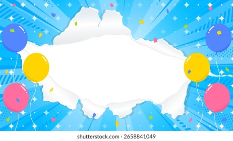 Punched paper background frame, balloon, confetti, speed line, concentration line, light effect, sunburst
