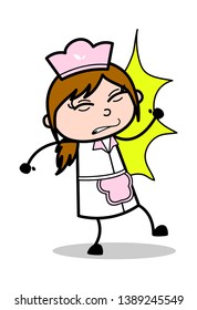 Punched - Retro Cartoon Waitress Female Chef Vector Illustration