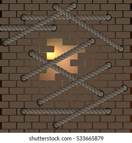 punched wall. wall covered with broken ropes. vector illustration