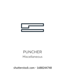 Puncher icon. Thin linear puncher outline icon isolated on white background from miscellaneous collection. Line vector sign, symbol for web and mobile