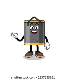 punching bag cartoon with welcome pose , character design