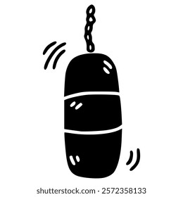 punching bag with chain hand drawn glyph illustration