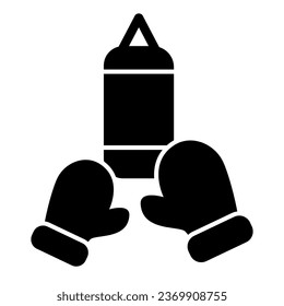 Punching bag and gloves solid icon. Boxing symbol illustration isolated on white. Sport boxing heavy bag glyph style design, designed for web and app. Eps 10