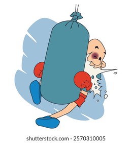 Punching bag hit funny boxer. Illustration concept template for website, web landing page, banner, presentation, social, poster, promotion or print media.