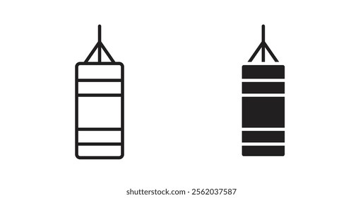 Punching bag icons in flat and line style set.