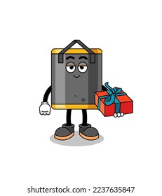 punching bag mascot illustration giving a gift , character design