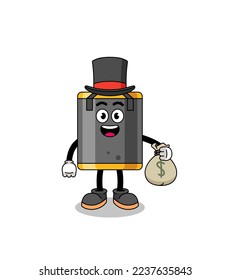 punching bag mascot illustration rich man holding a money sack , character design