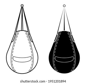 punching bag for sports training. Training boxers in gym. Black and white vector