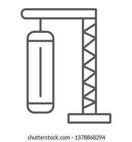 Punching bag thin line icon, sport and kick, boxing sign, vector graphics, a linear pattern on a white background, eps 10.