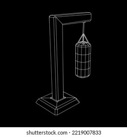 Punching bag for training boxing power punch. Wireframe low poly mesh vector illustration