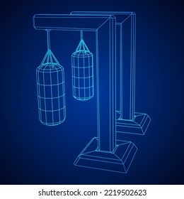Punching bag for training boxing power punch. Wireframe low poly mesh vector illustration