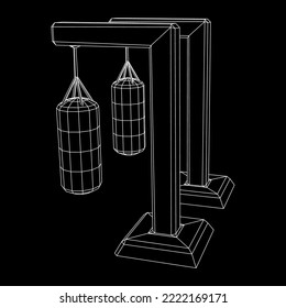 Punching bag for training boxing power punch. Wireframe low poly mesh vector illustration