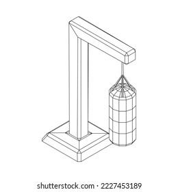 Punching bag for training boxing power punch. Wireframe low poly mesh vector illustration