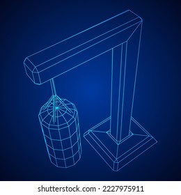 Punching bag for training boxing power punch. Wireframe low poly mesh vector illustration