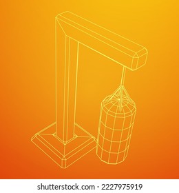 Punching bag for training boxing power punch. Wireframe low poly mesh vector illustration