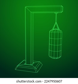 Punching bag for training boxing power punch. Wireframe low poly mesh vector illustration