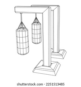 Punching bag for training boxing power punch. Wireframe low poly mesh vector illustration
