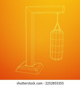 Bolsa de punzonado para entrenamiento de boxeo de potencia. Ilustración vectorial de malla baja de malla de alambre