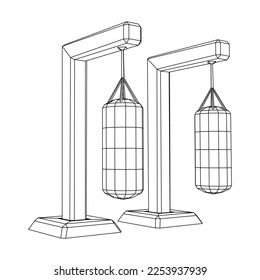 Punching bag for training boxing power punch. Wireframe low poly mesh vector illustration