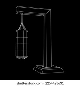 Bolsa de punzonado para entrenamiento de boxeo de potencia. Ilustración vectorial de malla baja de malla de alambre