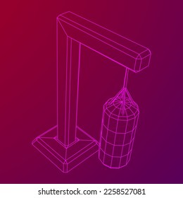 Punching bag for training boxing power punch. Wireframe low poly mesh vector illustration