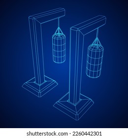 Punching bag for training boxing power punch. Wireframe low poly mesh vector illustration