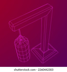 Punching bag for training boxing power punch. Wireframe low poly mesh vector illustration