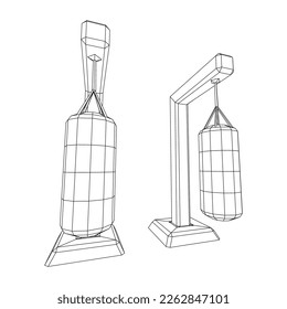 Punching bag for training boxing power punch. Wireframe low poly mesh vector illustration