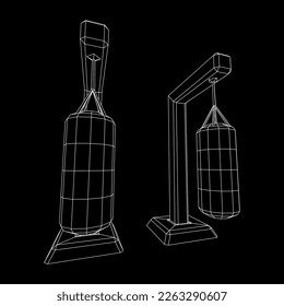 Punching bag for training boxing power punch. Wireframe low poly mesh vector illustration