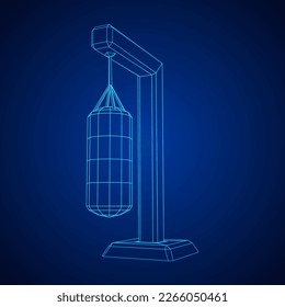 Punching bag for training boxing power punch. Wireframe low poly mesh vector illustration