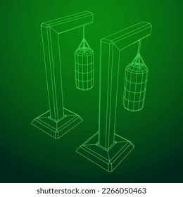 Punching bag for training boxing power punch. Wireframe low poly mesh vector illustration