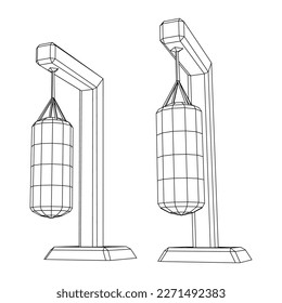 Punching bag for training boxing power punch. Wireframe low poly mesh vector illustration
