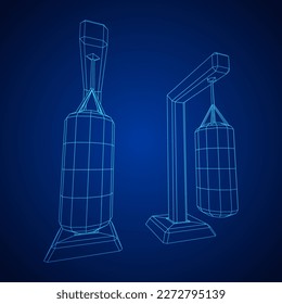Punching bag for training boxing power punch. Wireframe low poly mesh vector illustration