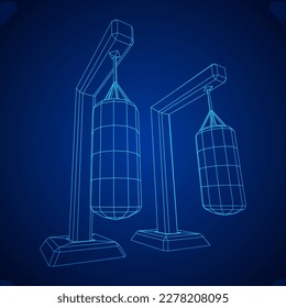 Punching bag for training boxing power punch. Wireframe low poly mesh vector illustration